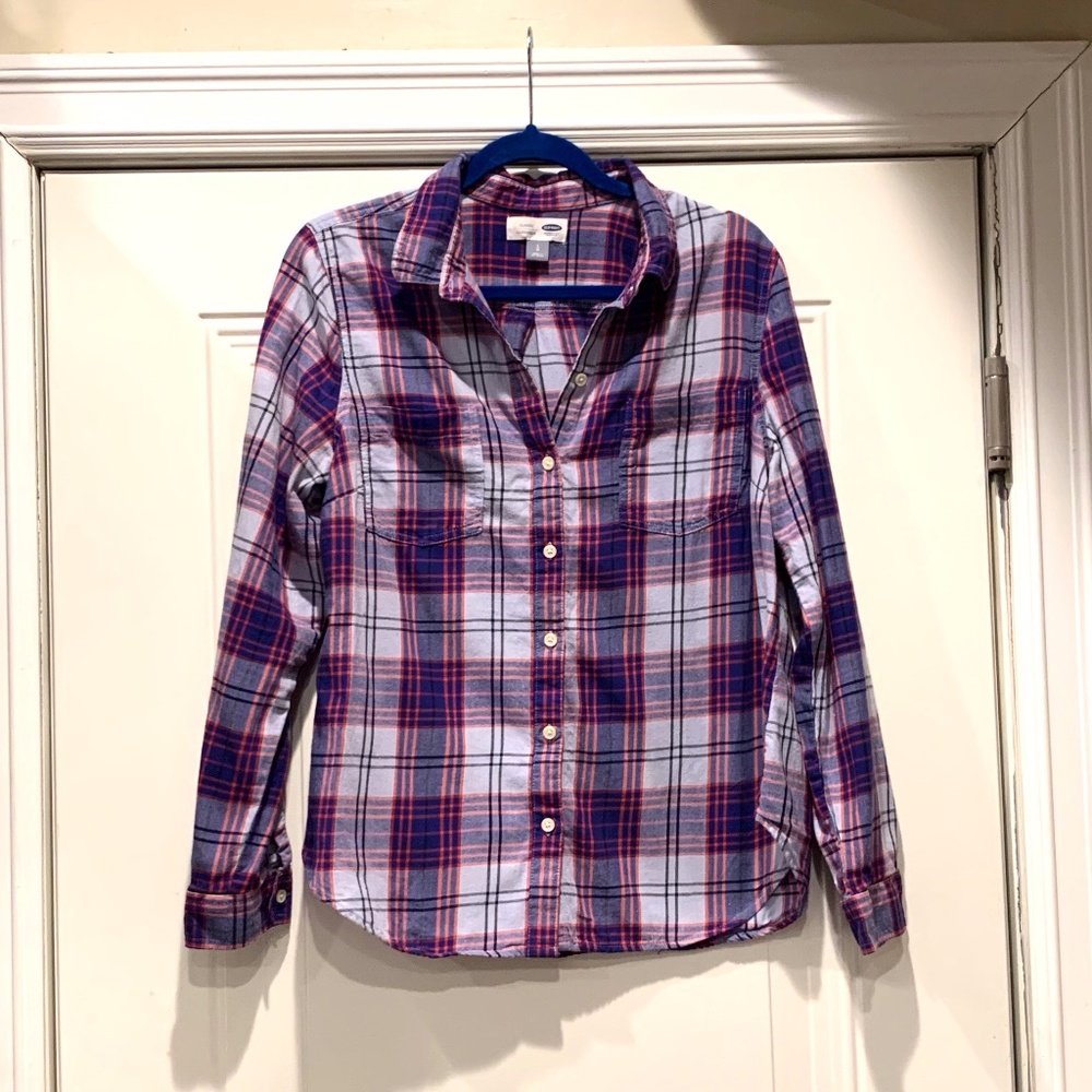 Old navy light blue flannel plaid shirt large